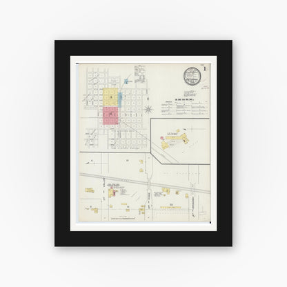 Old map wall art mockup — black gallery frame with white mat — Sanborn Fire Insurance Map from Delavan, Tazewell County, Illinois (1893), Sheet #0001