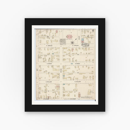 Old map wall art mockup — black gallery frame with white mat — Sanborn Fire Insurance Map from Chippewa Falls, Chippewa County, Wisconsin (1883), Sheet #0002