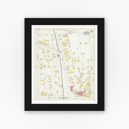 Old map wall art mockup — black gallery frame with white mat — Sanborn Fire Insurance Map from Riverhead, Suffolk County, New York (1902), Sheet #0003