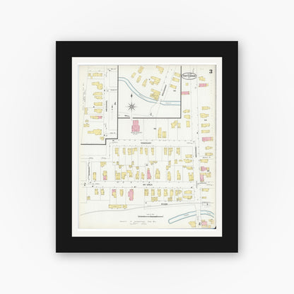 Old map wall art mockup — black gallery frame with white mat — Sanborn Fire Insurance Map from Fort Edward, Washington County, New York (1909), Sheet #0003