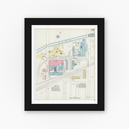 Old map wall art mockup — black gallery frame with white mat — Sanborn Fire Insurance Map from Bristol, Bucks County, Pennsylvania (1894), Sheet #0011