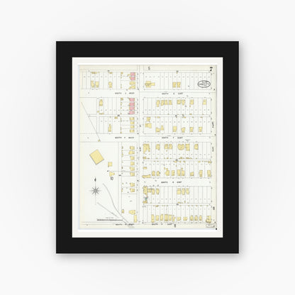 Old map wall art mockup — black gallery frame with white mat — Sanborn Fire Insurance Map from Gas City, Grant County, Indiana (1904), Sheet #0007