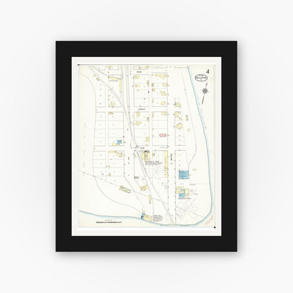 Old map wall art mockup — black gallery frame with white mat — Sanborn Fire Insurance Map from Bellevue, Jackson County, Iowa (1914), Sheet #0004
