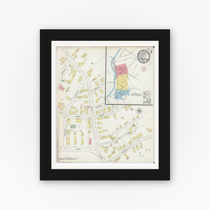 Old map wall art mockup — black gallery frame with white mat — Sanborn Fire Insurance Map from South Hadley Falls, Hampshire County, Massachusetts (1895) - Complete Map Set
