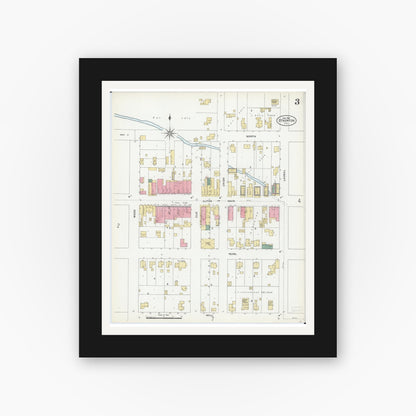 Old map wall art mockup — black gallery frame with white mat — Sanborn Fire Insurance Map from Staunton, Macoupin County, Illinois (1906), Sheet #0003
