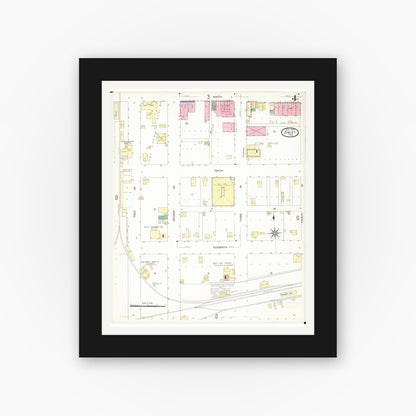 Old map wall art mockup — black gallery frame with white mat — Sanborn Fire Insurance Map from Sibley, Osceola County, Iowa (1907), Sheet #0004