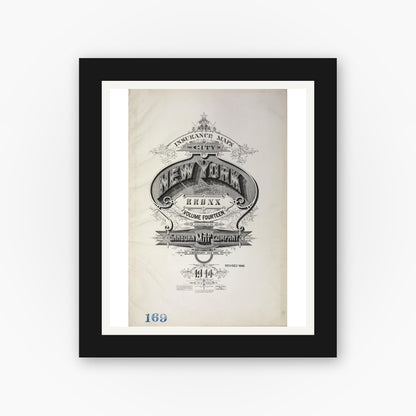 Old map wall art mockup — black gallery frame with white mat — Sanborn Fire Insurance Map from New York, Bronx, Manhattan, New York (1946), Sheet #0001