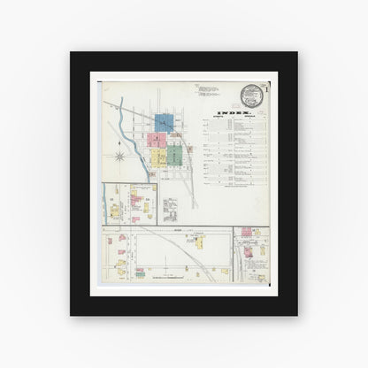Old map wall art mockup — black gallery frame with white mat — Sanborn Fire Insurance Map from Eaton, Preble County, Ohio (1892) - Complete Map Set
