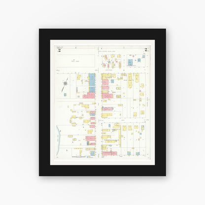 Old map wall art mockup — black gallery frame with white mat — Sanborn Fire Insurance Map from Boerne, Kendall County, Texas (1937), Sheet #0002