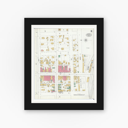 Old map wall art mockup — black gallery frame with white mat — Sanborn Fire Insurance Map from Waseca, Waseca County, Minnesota (1899), Sheet #0002