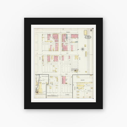 Old map wall art mockup — black gallery frame with white mat — Sanborn Fire Insurance Map from Colorado, Mitchell County, Texas (1896), Sheet #0002