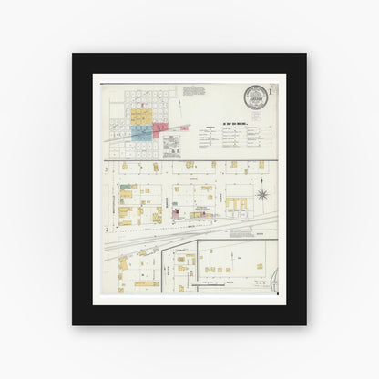 Old map wall art mockup — black gallery frame with white mat — Sanborn Fire Insurance Map from Kasson, Dodge County, Minnesota (1904) - Complete Map Set