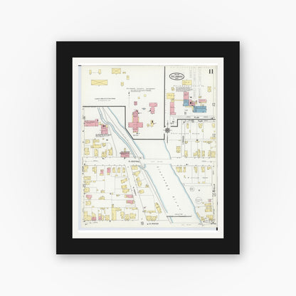 Old map wall art mockup — black gallery frame with white mat — Sanborn Fire Insurance Map from Delaware, Delaware County, Ohio (1911), Sheet #0011