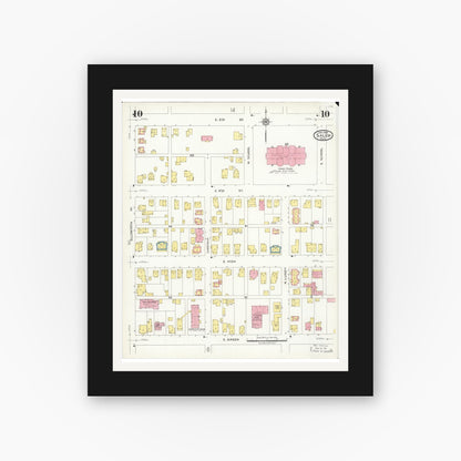 Old map wall art mockup — black gallery frame with white mat — Sanborn Fire Insurance Map from Salem, Columbiana County, Ohio (1926), Sheet #0010