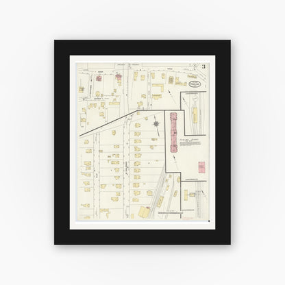 Old map wall art mockup — black gallery frame with white mat — Sanborn Fire Insurance Map from Pawling, Dutchess County, New York (1910), Sheet #0003