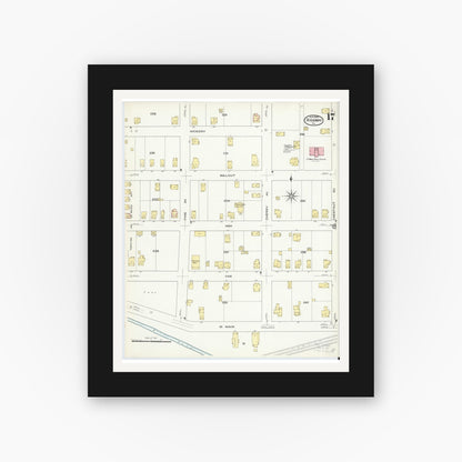Old map wall art mockup — black gallery frame with white mat — Sanborn Fire Insurance Map from Ridgway, Elk County, Pennsylvania (1909), Sheet #0017