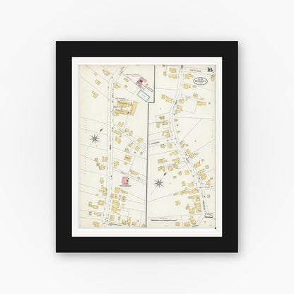 Old map wall art mockup — black gallery frame with white mat — Sanborn Fire Insurance Map from Amesbury, Essex County, Massachusetts (1904), Sheet #0016