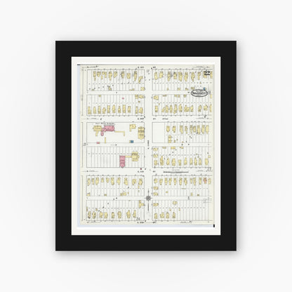 Old map wall art mockup — black gallery frame with white mat — Sanborn Fire Insurance Map from Traverse City, Grand Traverse County, Michigan (1920), Sheet #0022
