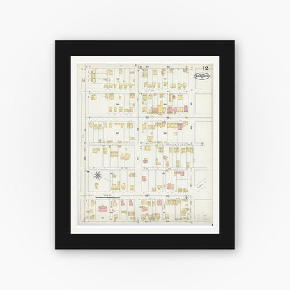 Old map wall art mockup — black gallery frame with white mat — Sanborn Fire Insurance Map from New Brighton, Beaver County, Pennsylvania (1906), Sheet #0012