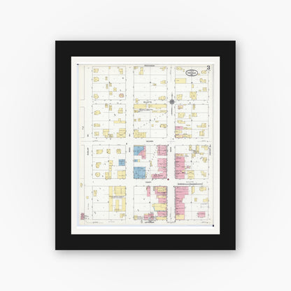 Old map wall art mockup — black gallery frame with white mat — Sanborn Fire Insurance Map from Viroqua, Vernon County, Wisconsin (1911), Sheet #0003