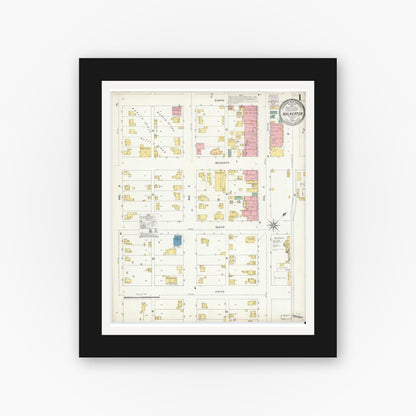 Old map wall art mockup — black gallery frame with white mat — Sanborn Fire Insurance Map from Walkerton, Saint Joseph County, Indiana (1904), Sheet #0001
