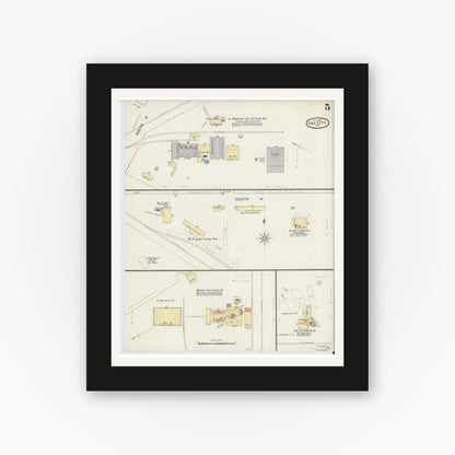 Old map wall art mockup — black gallery frame with white mat — Sanborn Fire Insurance Map from Gas City, Grant County, Indiana (1893), Sheet #0005