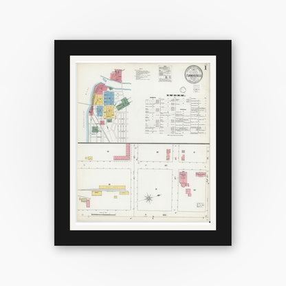 Old map wall art mockup — black gallery frame with white mat — Sanborn Fire Insurance Map from Turners Falls, Franklin County, Massachusetts (1902) - Complete Map Set