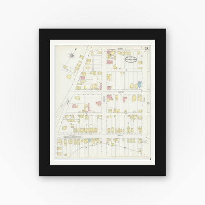 Old map wall art mockup — black gallery frame with white mat — Sanborn Fire Insurance Map from Mauch Chunk, Carbon County, Pennsylvania (1896), Sheet #0009