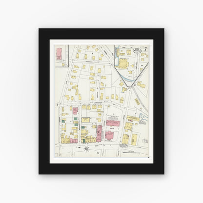 Old map wall art mockup — black gallery frame with white mat — Sanborn Fire Insurance Map from Wakefield, Middlesex County, Massachusetts (1903), Sheet #0007