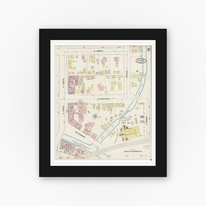 Old map wall art mockup — black gallery frame with white mat — Sanborn Fire Insurance Map from Rome, Oneida County, New York (1888), Sheet #0002