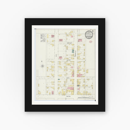 Old map wall art mockup — black gallery frame with white mat — Sanborn Fire Insurance Map from Lewisburg, Preble County, Ohio (1895), Sheet #0001