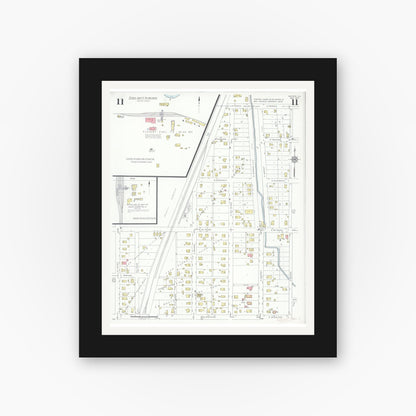 Old map wall art mockup — black gallery frame with white mat — Sanborn Fire Insurance Map from Marion, Williamson County, Illinois (1937), Sheet #0011