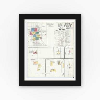 Old map wall art mockup — black gallery frame with white mat — Sanborn Fire Insurance Map from Bryan, Williams County, Ohio (1905), Sheet #0001