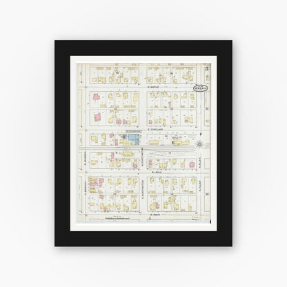 Old map wall art mockup — black gallery frame with white mat — Sanborn Fire Insurance Map from Wabash, Wabash County, Indiana (1893), Sheet #0003