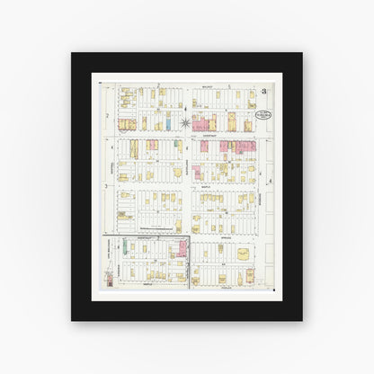 Old map wall art mockup — black gallery frame with white mat — Sanborn Fire Insurance Map from Virginia, Saint Louis County, Minnesota (1904), Sheet #0003