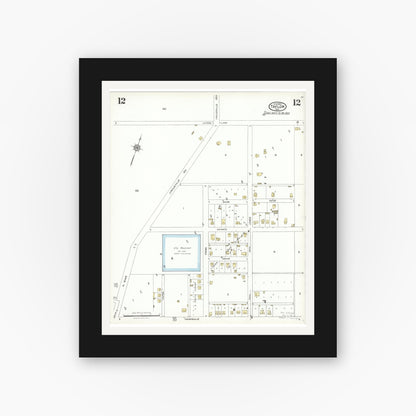 Old map wall art mockup — black gallery frame with white mat — Sanborn Fire Insurance Map from Taylor, Williamson County, Texas (1923), Sheet #0012