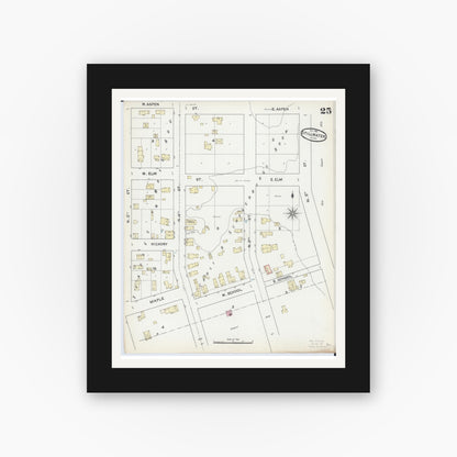 Old map wall art mockup — black gallery frame with white mat — Sanborn Fire Insurance Map from Stillwater, Washington County, Minnesota (1891), Sheet #0025
