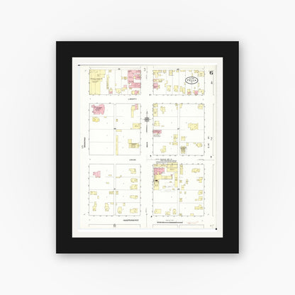 Old map wall art mockup — black gallery frame with white mat — Sanborn Fire Insurance Map from Pella, Marion County, Iowa (1911), Sheet #0006