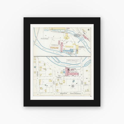 Old map wall art mockup — black gallery frame with white mat — Sanborn Fire Insurance Map from Boonton, Morris County, New Jersey (1892), Sheet #0006