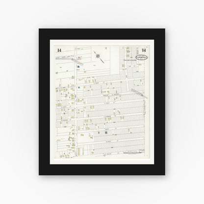 Old map wall art mockup — black gallery frame with white mat — Sanborn Fire Insurance Map from Pleasantville, Atlantic County, New Jersey (1924), Sheet #0014