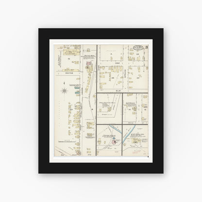 Old map wall art mockup — black gallery frame with white mat — Sanborn Fire Insurance Map from Olean, Cattaraugus County, New York (1886), Sheet #0003