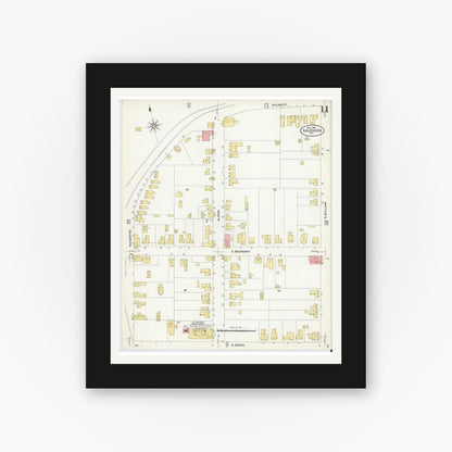 Old map wall art mockup — black gallery frame with white mat — Sanborn Fire Insurance Map from Goldsboro, Wayne County, North Carolina (1908), Sheet #0011