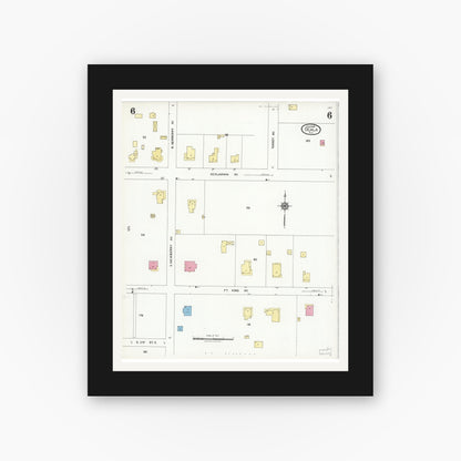 Old map wall art mockup — black gallery frame with white mat — Sanborn Fire Insurance Map from Ocala, Marion County, Florida (1924), Sheet #0006