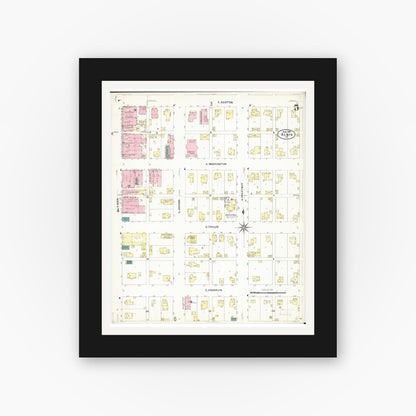 Old map wall art mockup — black gallery frame with white mat — Sanborn Fire Insurance Map from Albia, Monroe County, Iowa (1907), Sheet #0005