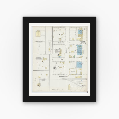 Old map wall art mockup — black gallery frame with white mat — Sanborn Fire Insurance Map from Dublin, Erath County, Texas (1891), Sheet #0002