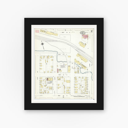 Old map wall art mockup — black gallery frame with white mat — Sanborn Fire Insurance Map from Temple, Bell County, Texas (1910), Sheet #0002
