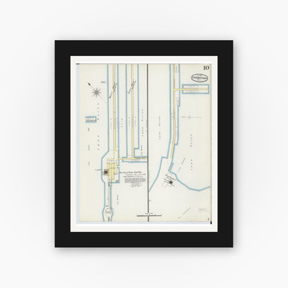 Old map wall art mockup — black gallery frame with white mat — Sanborn Fire Insurance Map from Cheboygan, Cheboygan County, Michigan (1890), Sheet #0010
