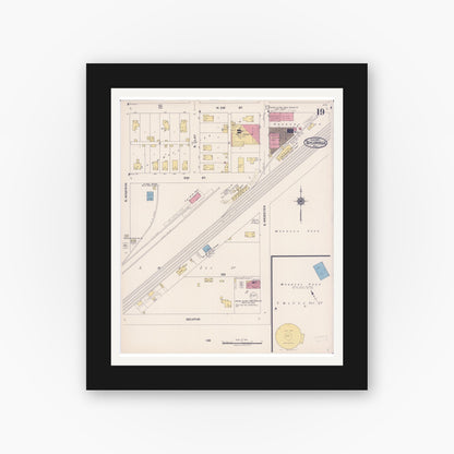 Old map wall art mockup — black gallery frame with white mat — Sanborn Fire Insurance Map from Taylorville, Christian County, Illinois (1922), Sheet #0019