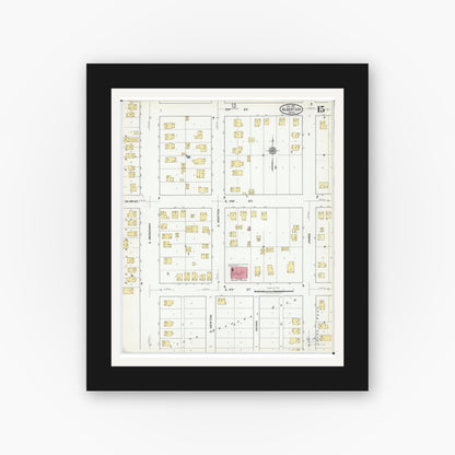 Old map wall art mockup — black gallery frame with white mat — Sanborn Fire Insurance Map from Albert Lea, Freeborn County, Minnesota (1918), Sheet #0015