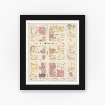 Old map wall art mockup — black gallery frame with white mat — Sanborn Fire Insurance Map from Escanaba, Delta County, Michigan (1921), Sheet #0013
